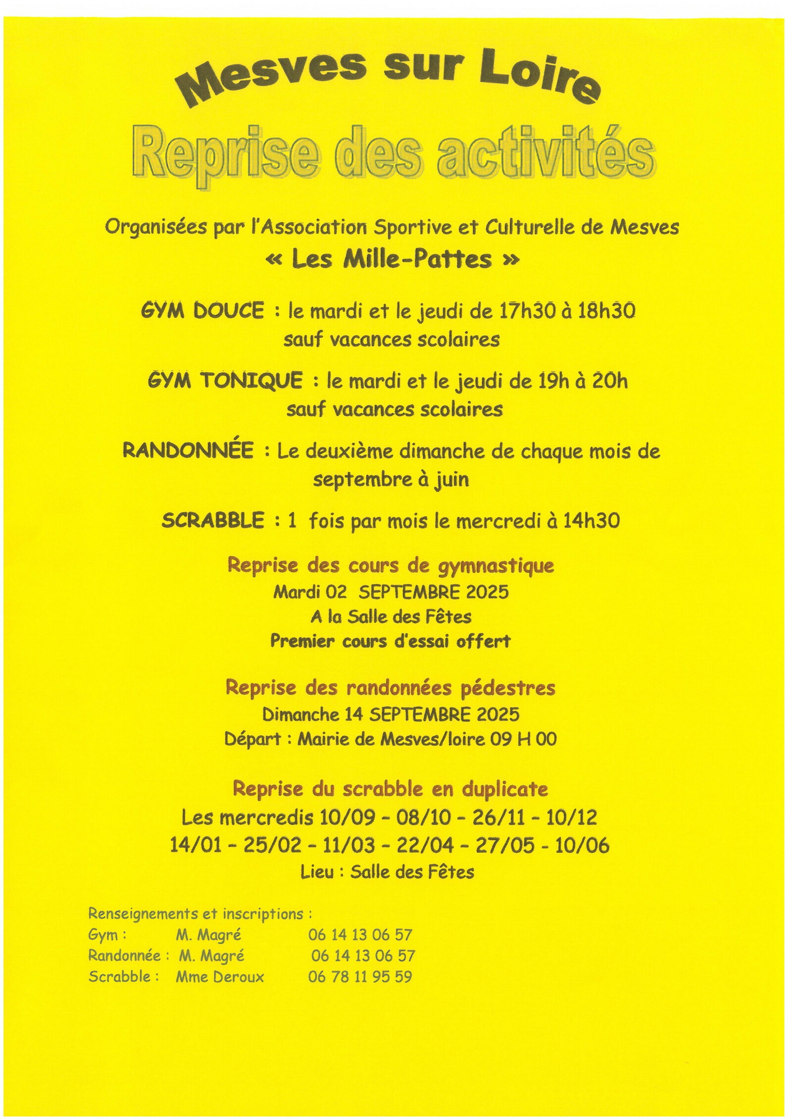 Reprise des activités Association Les Mille-Pattes